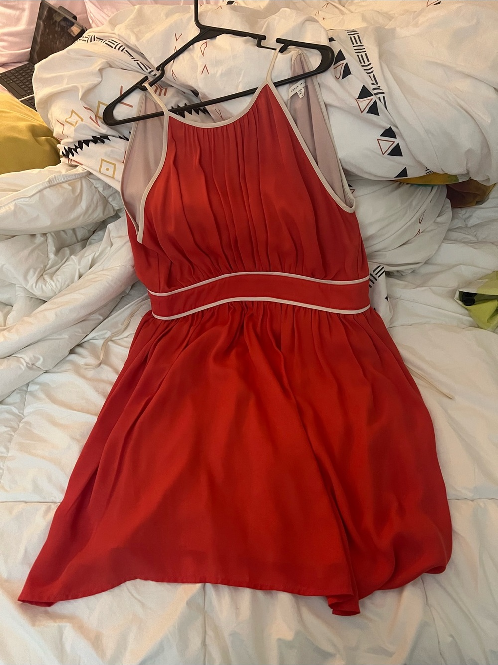 Under Skies coral Sleeveless Mini Dress with Cream Trim